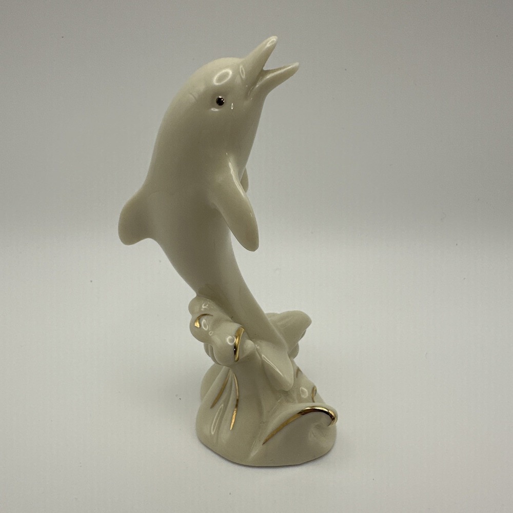 LENOX‎ PORCELAIN DOLPHIN 4 IN Handcrafted 24K Gold Trim Figurine Ivory Color